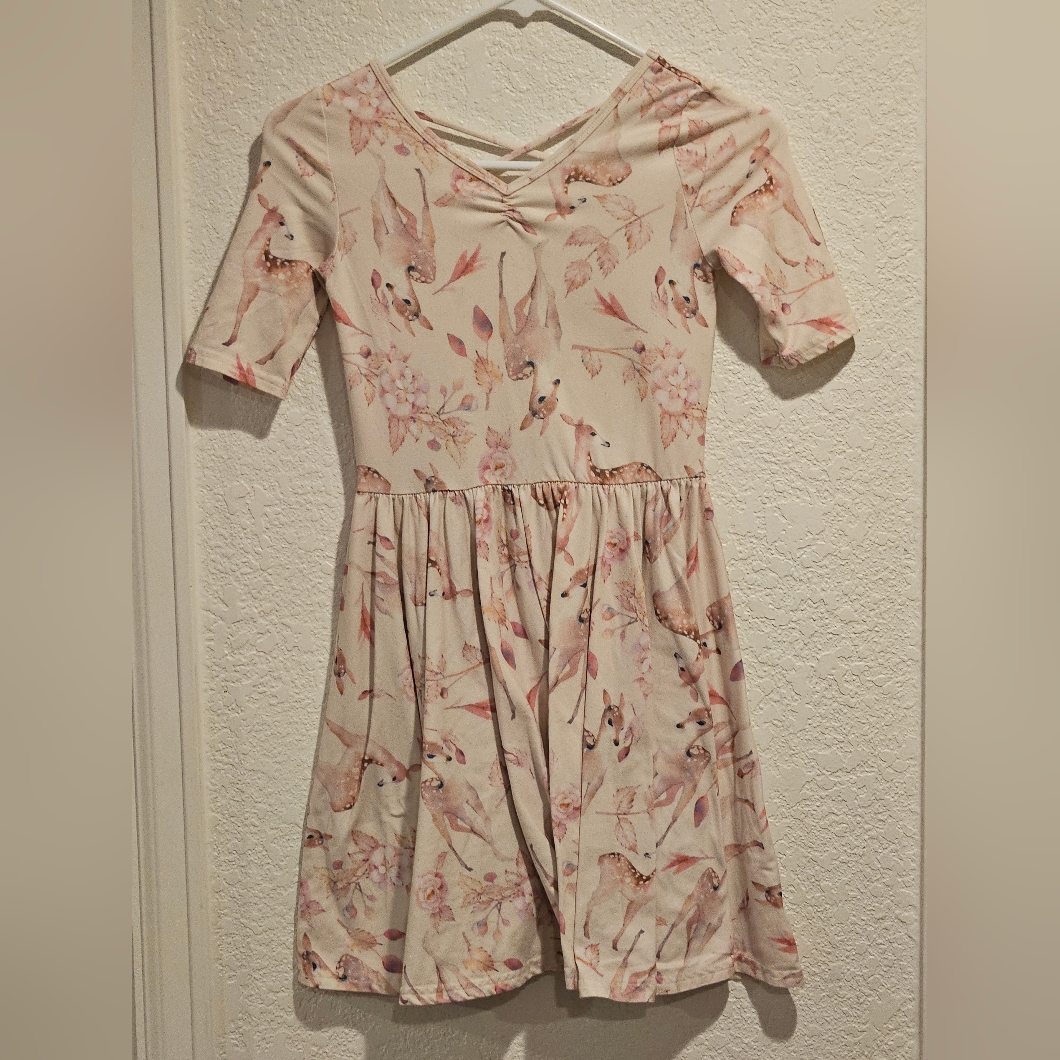 Girls Floral And Fawn/Deer A Line Dress By Dot Dot Smile